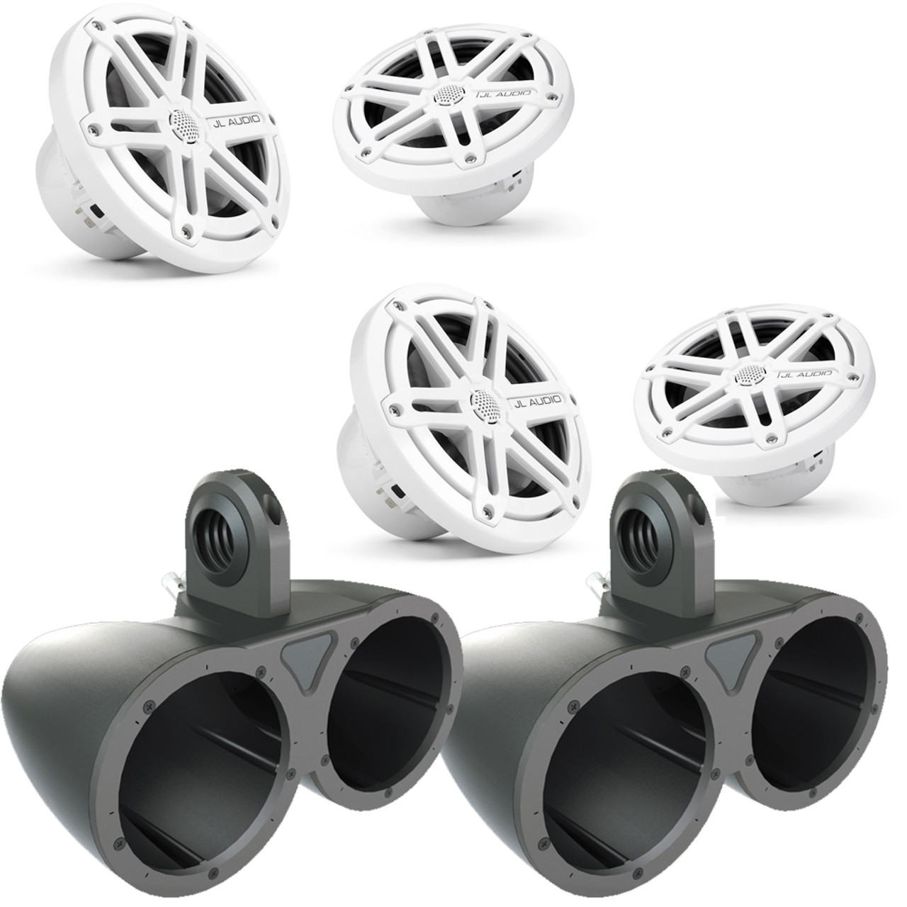 JL Audio MX650-CCX-SG-WH Dual Wake Tower/UTV Speaker System Sport White  Grill in Kicker 12KMTED